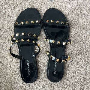 Steve Madden Black and Gold Studded Sandals